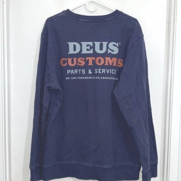 Deus Ex Machina Navy Sweatshirt XXL Recycled Cotton Mens Pullover Crewneck - Picture 8 of 9